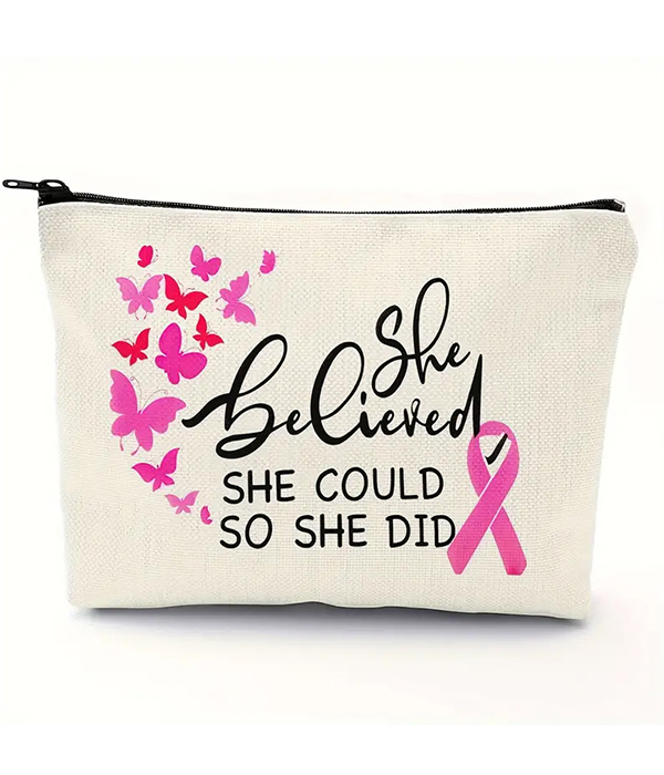 Breast cancer theme cosmetic makeup bag