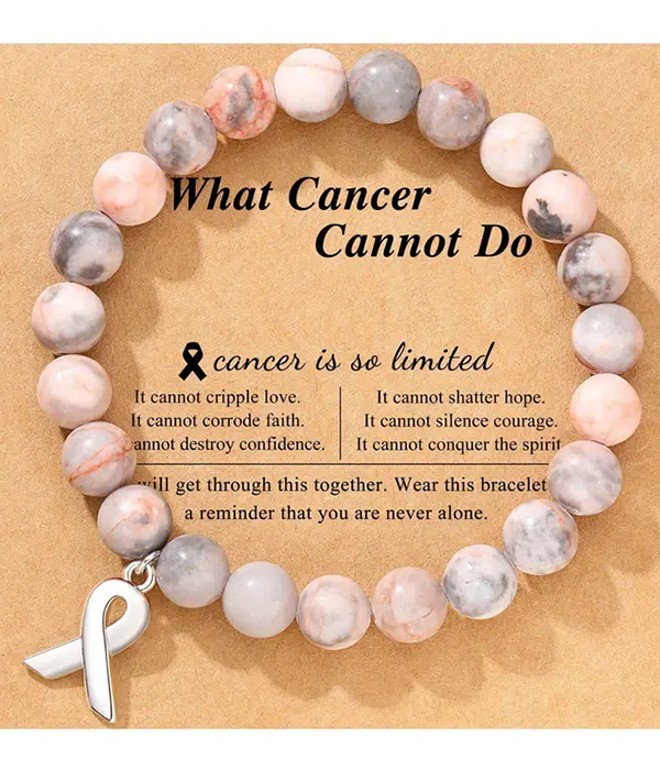 Breast cancer theme stretch bracelet - pink ribbon