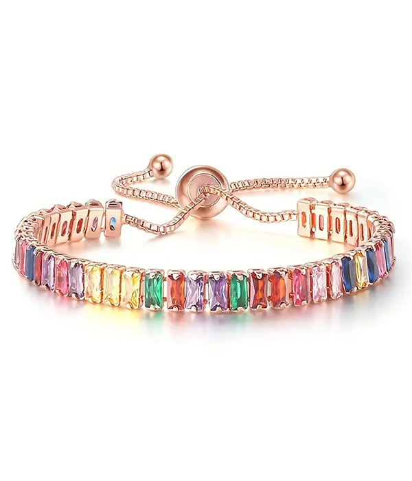 Rainbow crystal bracelet with rose gold accents