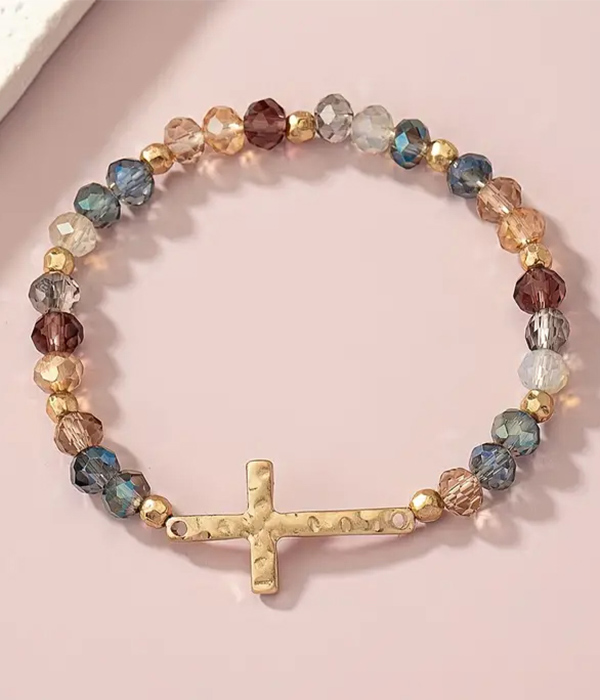 Facet stone cross stretch bracelet