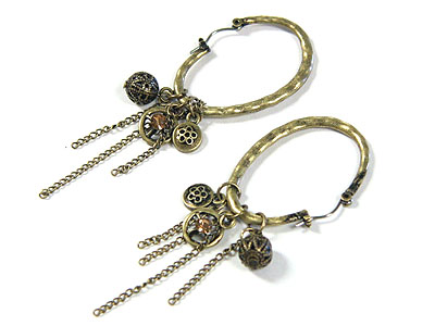 Antique style metal hoop and drop earring - hoops