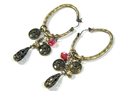 Antique style metal hoop and drop earring - hoops