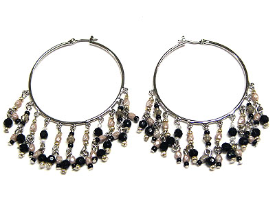 Hoop and multi line beads drop earring - hoops