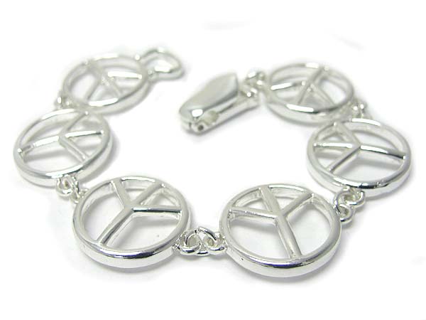 Metal peace mark link magnetic clasp bracelet