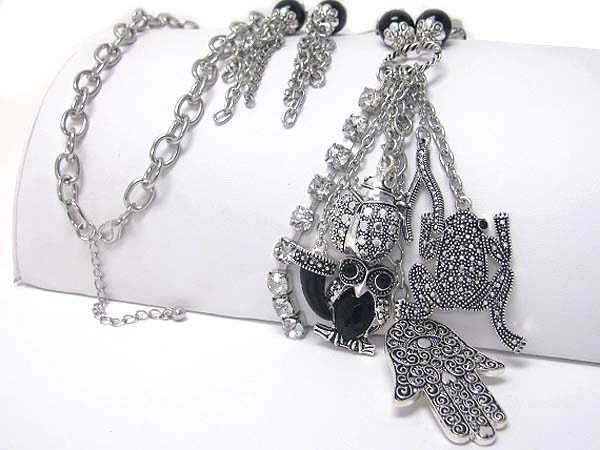 Marcasite look mixed metal animal drop long necklace earring set 