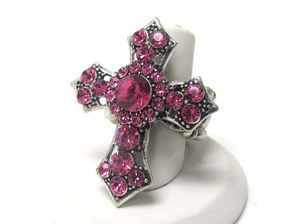 Crystal stud cross stretch ring