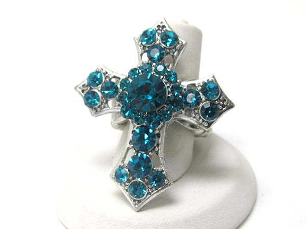 Crystal stud cross stretch ring