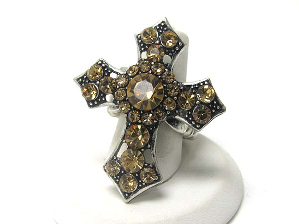 Crystal stud cross stretch ring