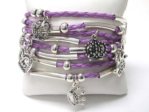 Crown charm multi row braided cord bracelet?