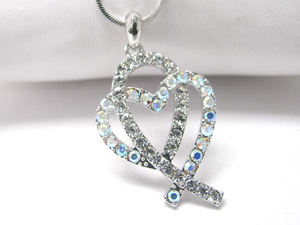 Made in korea whitegold plating crystal heart design pendant necklace