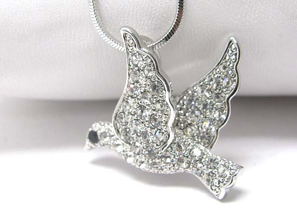 Made in korea whitegold plating crystal bird pendant necklace