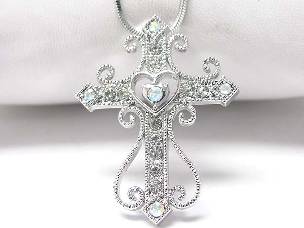 Made in korea whitegold plating crystal cross pendant necklace