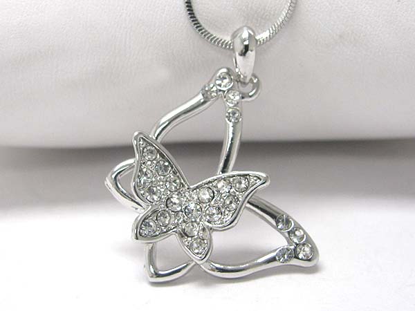 Made in korea whitegold plating crystal dual butterfly pendant necklace