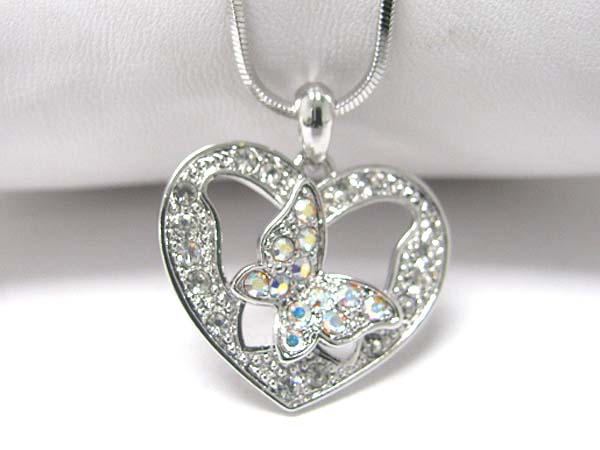 Made in korea whitegold plating crystal dual butterfly pendant necklace