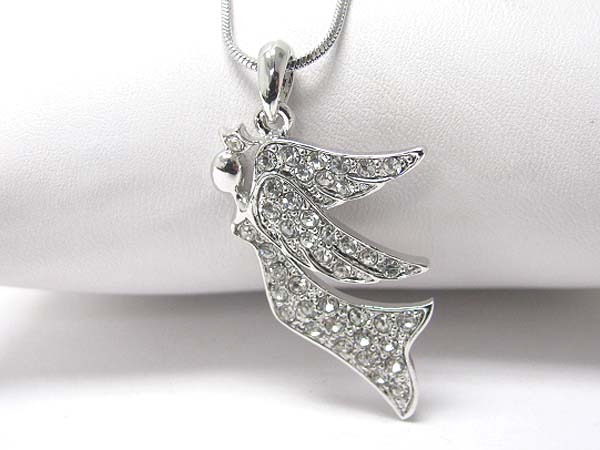 Made in korea whitegold plating crystal angel pendant necklace