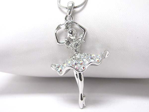 Made in korea whitegold plating crystal ballerina pendant necklace