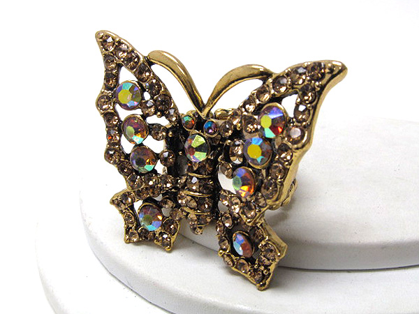 Multi size crystal on fashion metal butterfly stretch ring