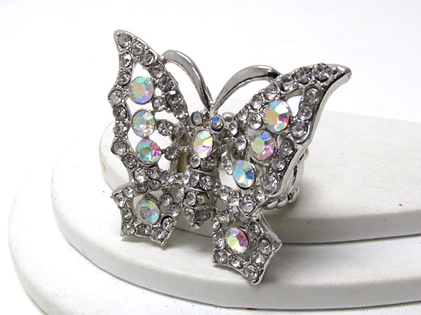 Multi size crystal on fashion metal butterfly stretch ring