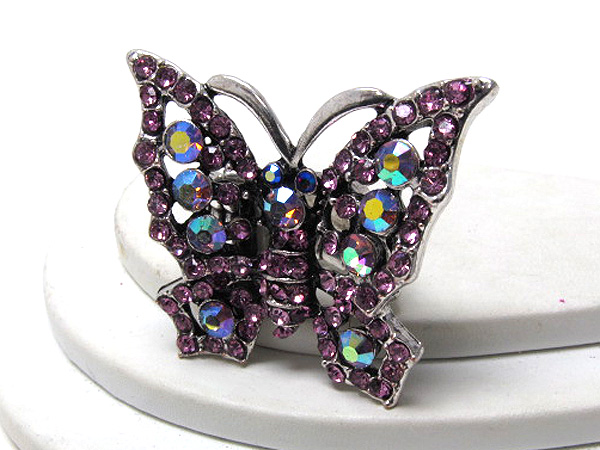 Multi size crystal on fashion metal butterfly stretch ring