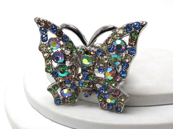 Multi size crystal on fashion metal butterfly stretch ring