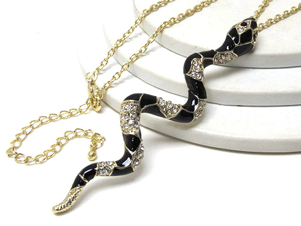 Crystal and epoxy patern snake necklace