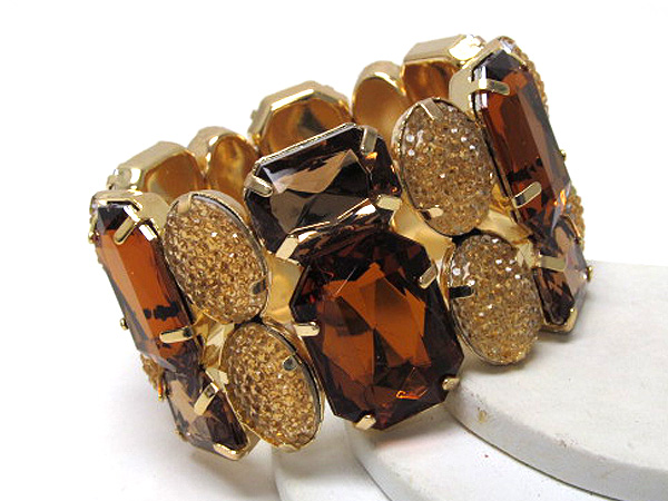 Multi fashion oval with square crystal glass and facet glass stretch bracelet