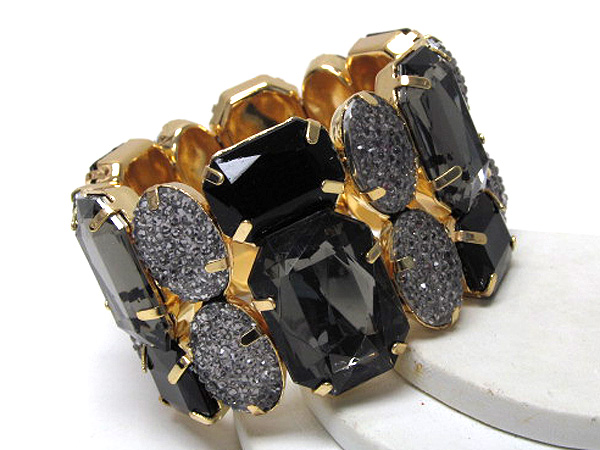 Multi fashion oval with square crystal glass and facet glass stretch bracelet