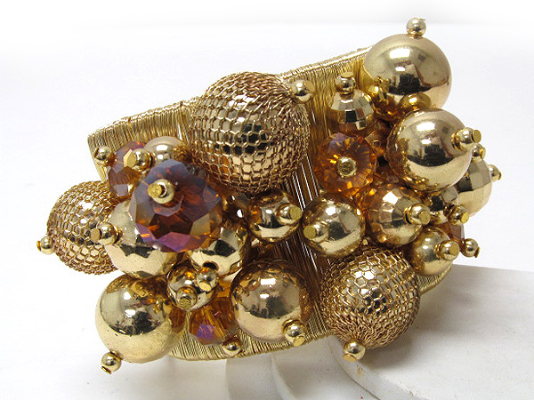 Multi crystal glass and metal mix charm balls wraped wired fahion metal cuff bangle 