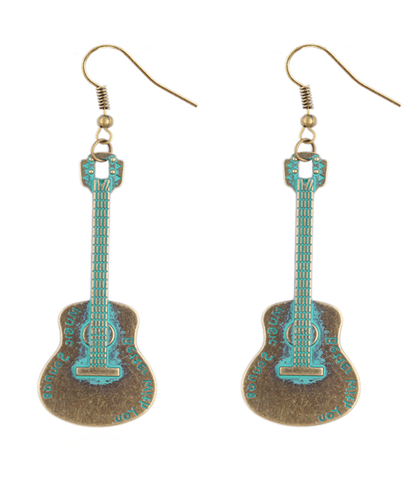 Vintage bohemian patina guitar earring