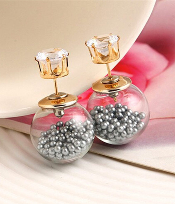 Crystal and multi floating beads in bottle double sided front and back earring