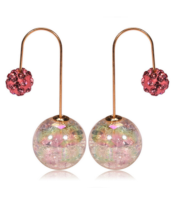 Crystal fireball and marble double sided front and back earring - u cup