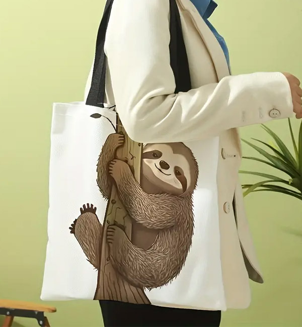 Tote bag with cute sloth climbing a tree