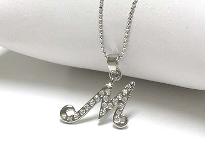 Crystal alphabet initial pendant neckalce - m