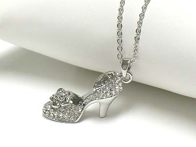 Crystal high heel shoe pendant neckalce