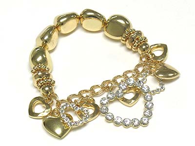 Crystal and metal heart dangle stretch bracelet