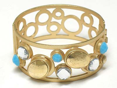 Scratch metal and epoxy stone metal hinge bangle