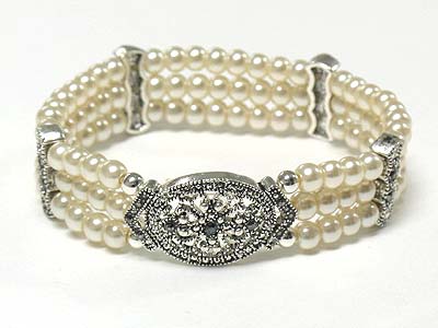 Macarsite look metal pearl beads stretch bracelet