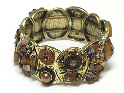 Antique style natural stone and crystal deco stretch bracelet