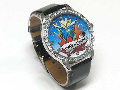 Tattoo background crystal round face watch