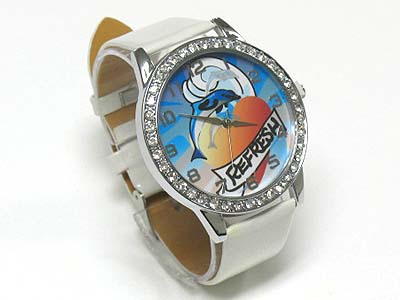 Tattoo background crystal round face watch