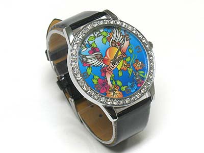 Tattoo background crystal round face watch