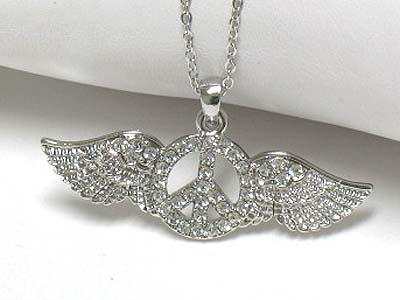 Made in korea whitegold plating crystal flying peace mark pendant necklace