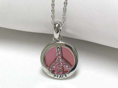 Made in korea whitegold plating crystal small peace mark pendant necklace