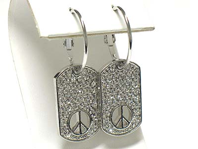 Made in korea whitegold plating crystal peace mark tag earring