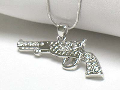 Made in korea whitegold plating crystal pistol pendant necklace