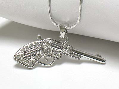 Made in korea whitegold plating crystal pistol pendant necklace