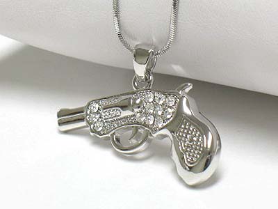 Made in korea whitegold plating crystal pistol pendant necklace