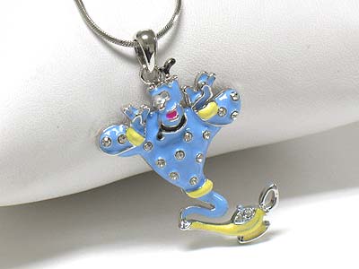 Made in korea whitegold plating crystal and epoxy cartoon pendant necklace