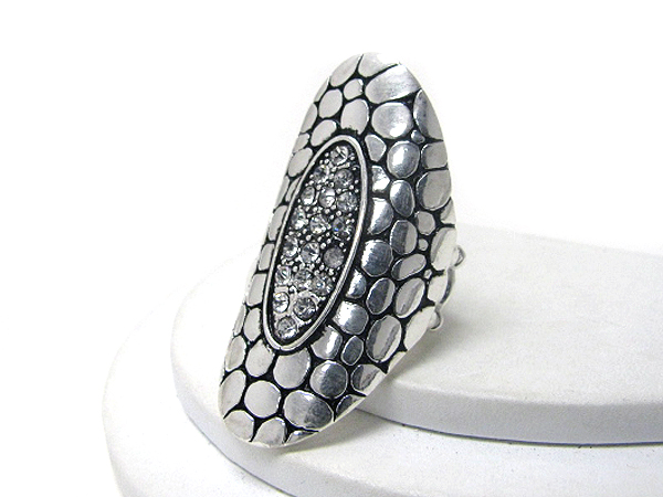 Glam punk rock crystal center deco and desinger pattern large stretch ring