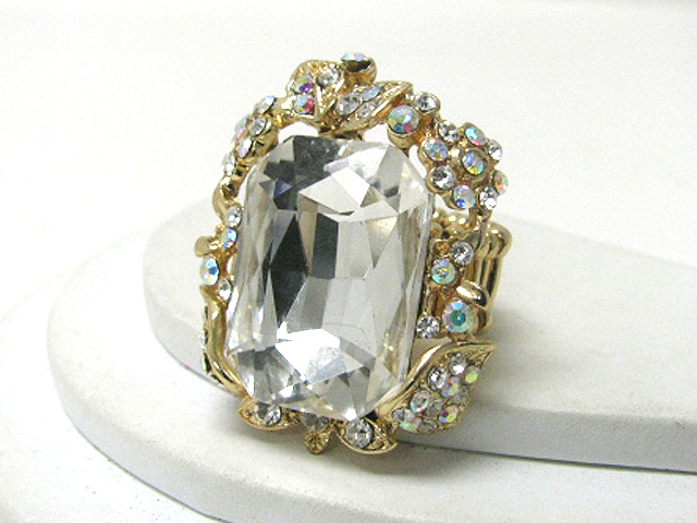 Retro vintage large facet glass and crystal art deco stretch ring 